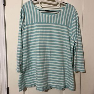 Talbots Aqua and White Striped Long Sleeve Top